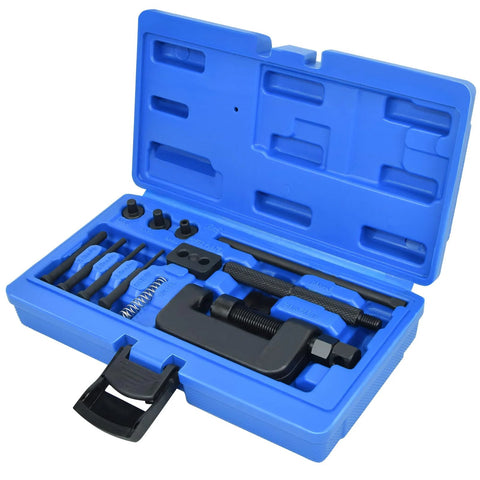 Thsakzo 13-piece motorcycle chain breaker set in blue plastic case with rivet tool and accessories