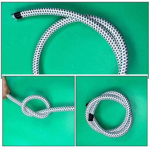 Replacement Steam Hose For Garment Steamer Flexible High Temperature Resistant Tube For Seamless Ironing Workhorse Durability With PVC Nylon Construction Fits Most Steam Irons Easy Installation And Maintenance displayed on a green surface.