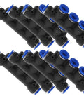 Top Tier 8-Piece Plastic Pneumatic Connector Kit With Push To Connect Fittings For Lightweight Air Compressor Use In Industrial Automation Systems And Diverse Tube Specs, black and blue fittings