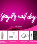 Pink Neon Nail Sign For Nail Salon And Beauty Studio Decor LED Light Open Sign Wall Art Perfect For Nail Rooms with accessories.