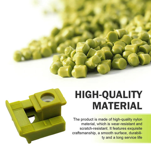 Yellow transmission shift cable bushing clamp with high-quality nylon material, shown with polymer granules background.