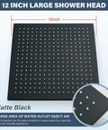 12 Inch Black Square LED Rain Shower Head With Brass Overhead Spray for bathroom, matte black finish, top view