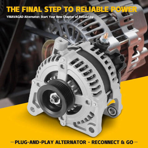 Front view of Alternator Replacement For Jeep Wrangler 07-11, Chrysler Town And Country 08-10, Voyager 08, Dodge Grand Caravan 08-10, And Volkswagen Routan 09-10 3.3L 3.8L Plug And Play OEM Numbers 04727865AB 04801304AA 04801304AC 4727865AB 4801304AA 4801304AC.