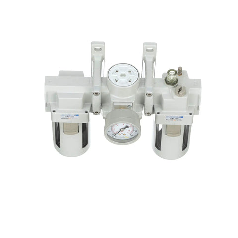 Compressed Air Filter Regulator Lubricator Pro Grade Combo With Gauge And Manual Drain Half Inch NPT Poly Bowl With Metal Guard
