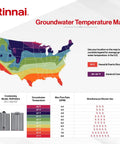 Groundwater temperature map for U.S. showing average temperatures relevant for Rock Solid Professional Grade Tankless Hot Water Heater.