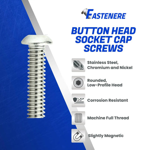 Top Shelf Button Head Socket Cap Screws 5/16 24 X 1 Inch 10 Pack Stainless Steel 18 8 full thread with rounded head and corrosion resistance.