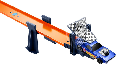 Hot Wheels RC Speed Challenge Track Set With 1 To 64 Scale Remote Control Vehicle And 30 Plus Track Pieces shows car on track