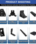 Product showcase of 2040 Aluminum Extrusion T Bracket Joint Plate Corner With 12 Hole Design Durable Black V Slot Hardware Kit