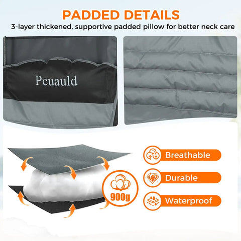 Padded details of Double Camping Chair With Adjustable Canopy Shade Heavy Duty Two Person Folding Loveseat, showing breathable layers.