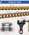 420 Chain Replacement, 132 Links, Heavy Duty for 50cc to 150cc Mini Bikes ATVs Dirt Bikes with size specifications and breaker tool.