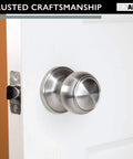 Passage Door Knob For Hall And Closet Doors In Satin Nickel Non Locking Interior Round Door Handle Colonial Finish No Fuss