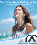 Woman wearing Portable Neck Fan With 6 Speeds And 8000mAh Battery, Rechargeable Hands Free Personal Cooling On The Go, Up To 20 Hours Of Breeze