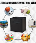 Durable Fabric 11 Inch Cube Storage Bins 8 Pack With Handles Foldable Cubby Organizer storing various items, black