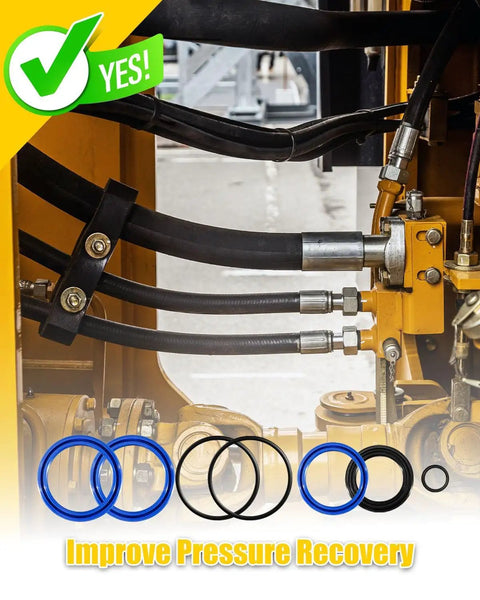Hydraulic Cylinder Seal Kit For Front End Loaders Built Tough Pro Grade Replacement Fits Two And A Half Inch Cylinders And One And A Half Inch Rod For Loader Models 235 245 310 315 345 385 542 And 220 With Two And A Quarter Inch Bore, blue and black seals