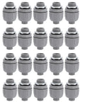 Top Shelf 1/2 Inch NPT Liquid Tight Conduit Connectors 20 Pack Nylon 6 Electrical Fittings arranged in a sequence.