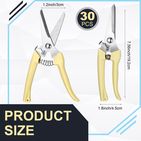 30 Pieces Garden Shears Pruning Scissors Heavy Duty Plant Clippers Set with beige handles and stainless steel blades, product size view.