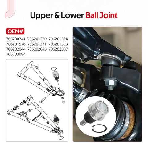 Can Am ATV Upper And Lower Ball Joint Kit For Outlander Renegade Maverick Commander Defender Traxter 2012 Through 2023 Beefed Up Heavy Duty Suspension Replacement Parts OEM Grade upper and lower joint with lock clip
