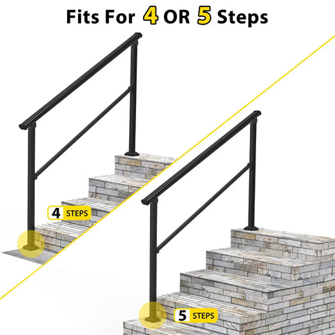 Zero Sweat Setup Adjustable Outdoor Step Railings For Porch And Stairs adjusts for 4 or 5 steps on stone stairs.