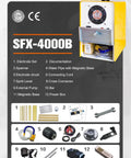 SFX-4000B Heavy Duty Portable Tap Remover And Tap Eroder with integrated storage and accessory layout diagram.