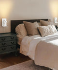Bedroom showing plug in wall light for bedroom with two separate switches, LED reading light and chill night light, USB port bedside sconce