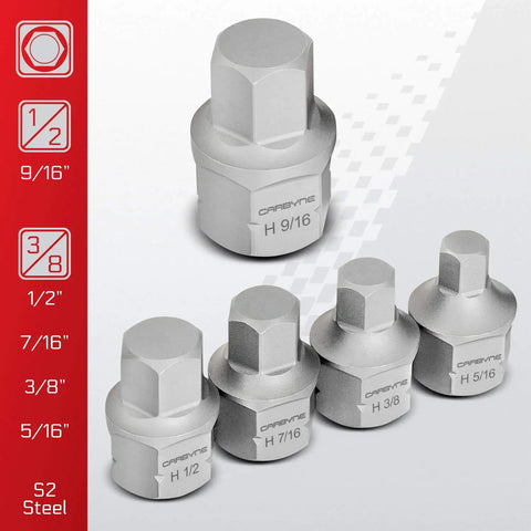 Stubby Low Profile SAE Hex Bit Socket Set 9 Piece In One Eighth To Nine Sixteenths Inch S2 Steel For Tight Confined Spaces