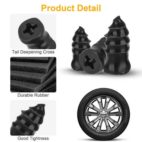 90 Piece Tire Repair Kit With 3 Size Vacuum Plugs 30 Each, Self Sealing Screw In Plugs, durable rubber and wheel detail