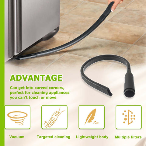 Flexible Vacuum Crevice Attachment Tool Kit For 1 1/4 And 1 3/8 Inch Hoses With 25 Inch Reach 180 Degree Bend Easy Clean Brush