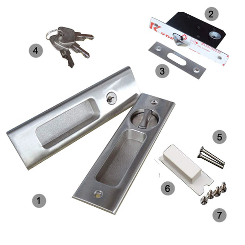 Sliding Door Lock With Invisible Recessed Handle And Latch, Includes Keys, For Pocket Doors And Barn Wood Doors, Interior Privacy Hardware