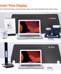 LED Desk Lamp With Wireless Charger And USB Port, Clock, Alarm, Date And Temperature Display, modern black design in office setting