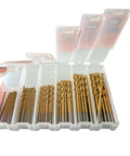 Front view: Intoo 72-piece mini drill bit set in clear plastic case with titanium-coated HSS micro bits (3/64 to 1/8 in)