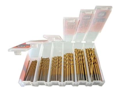 Front view: Intoo 72-piece mini drill bit set in clear plastic case with titanium-coated HSS micro bits (3/64 to 1/8 in)