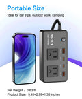 300W Portable Car Power Inverter With Four USB C And USB A 24W Ports And Dual 110V AC Outlets next to a smartphone