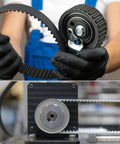 28.5 Inch Pitch Timing Belt 0.5 Inch Wide 0.18 Inch Thick With 76 Teeth, shown during installation in machinery