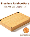 Premium Bamboo Kitchen Drawer Organizer Nine Inch Silverware Tray with anti-skid silicone feet, natural bamboo texture.
