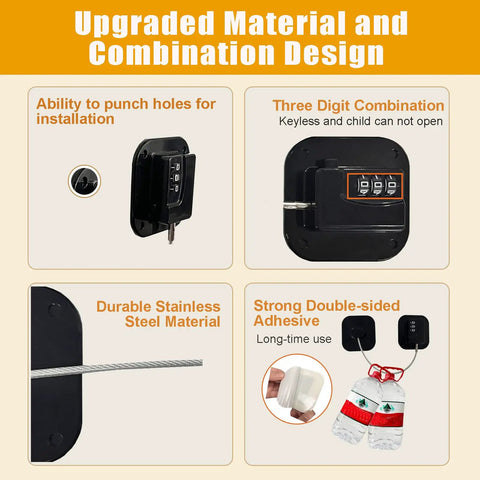 Image of Three Pack Fridge Lock With 3 Digit Combination For Baby Proofing, showing lock design and materials with adhesive detail.