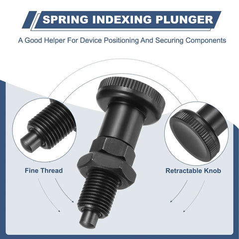 Push Fit Ball Nose Spring Plunger with Spring Return Knob M16x1.5 Threaded Index Plunger Carbon Steel Construction Retractable Fine Thread 8x8mm Pin Diameter Built Tough for Industrial Equipment, black