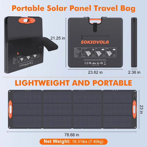200W Foldable Solar Panel For Off Grid Power Stations Jackery Bluetti Anker with dimensions and travel bag