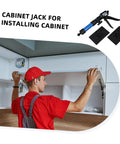 Heavy Duty Telescopic Cabinet Lift Jack With Adjustable Support Pole For Quick Wall Setup, man installing cabinet using tool.