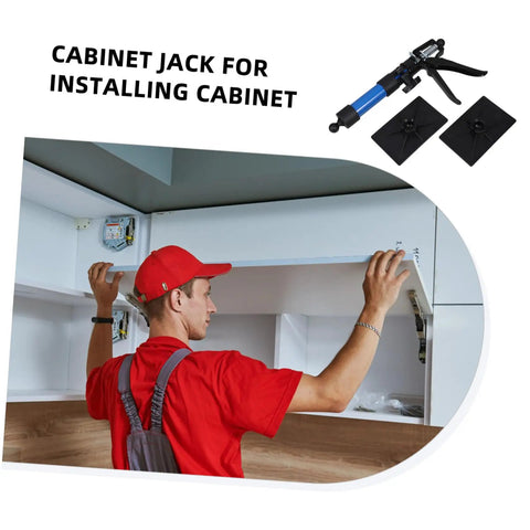 Heavy Duty Telescopic Cabinet Lift Jack With Adjustable Support Pole For Quick Wall Setup, man installing cabinet using tool.