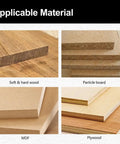 Applicable materials for Extra Long Up Cut CNC Spiral Router Bits Set including soft and hard wood, particle board, MDF, plywood.