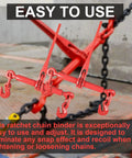 Heavy Duty Ratchet Load Binders With Grab And Slip Hooks Five Sixteenths To Three Eighths Inch For Cargo Flatbed Trailers Two Pack Red Forged Steel Leverage Tie Down System Durable