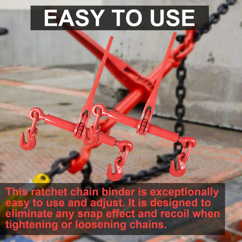 Heavy Duty Ratchet Load Binders With Grab And Slip Hooks Five Sixteenths To Three Eighths Inch For Cargo Flatbed Trailers Two Pack Red Forged Steel Leverage Tie Down System Durable