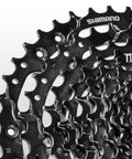 Close-up of Shimano Cues CS LG400 10 Speed Cassette 11 To 43 Teeth With Linkglide showing gear teeth and material detail.