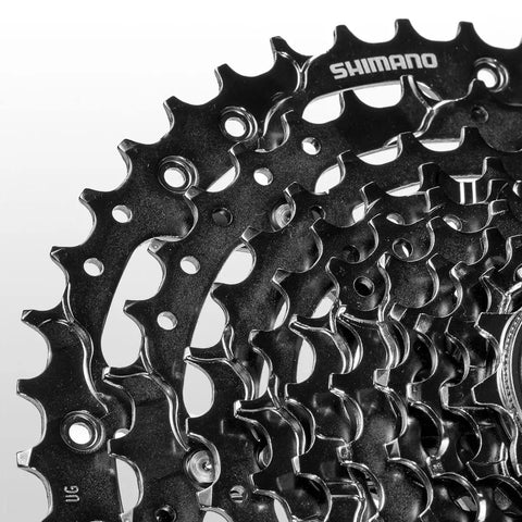 Close-up of Shimano Cues CS LG400 10 Speed Cassette 11 To 43 Teeth With Linkglide showing gear teeth and material detail.