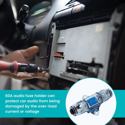Bulletproof 60 Amp Inline Anl Fuse Holder For Car Audio Subwoofer And Amplifier Setup, being installed in a car dashboard.