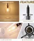 Kveosv 2 Pack Kitchen Island Pendant Lights, 8" Clear Glass Shade detail showing black metal fixture and E26 bulb base.
