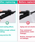 Comparison of sprayer performance before and after using 2 Sets O Rings Seal Gasket Kit For Sprayers Piston Pump Repair Includes 12 Gaskets In 4 Sizes And 2 Rubber Base Pads Durable Premium Rubber Seals For Garden Sprayer Replacement showing improved sealing and no leaks at left and water leakage at right.