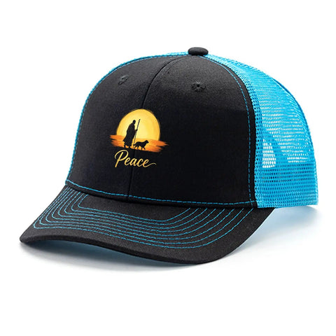 Cool Women Running Trucker Hat With Anti Sweat Band, Fashionable Sport Golf Cap with peace sunset design on front