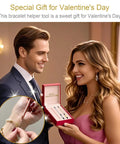 Couple exchanging Three Piece Bracelet Helper Tool Set With Quick Release Hooks For Jewelry, in a gift box labeled 'Valentine's Day'