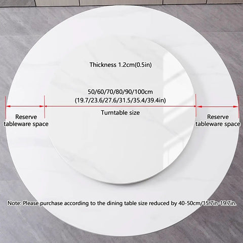 Polished Marble Lazy Susan Turntable showcasing diameter options and thickness for perfect dining table fit.